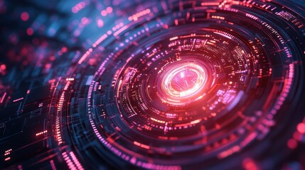 Obraz premium Futuristic HUD interface spinning, glowing, abstract tech background, digital concept