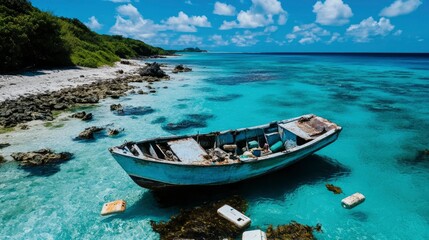 Fototapeta premium Abandoned Fishing Boat in Tropical Paradise
