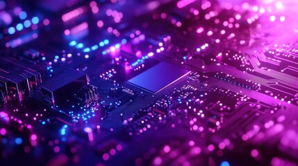 Obraz premium Neon Circuit Board: A Futuristic Digital Landscape