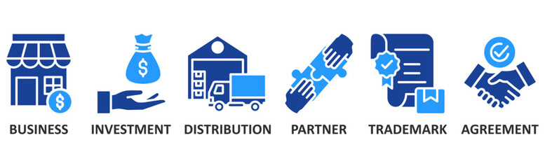 Franchise icon set illustration concept with icon of business, investment, distribution, partner, trademark, agreement