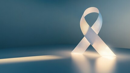 Illuminated white ribbon, studio background, awareness campaign