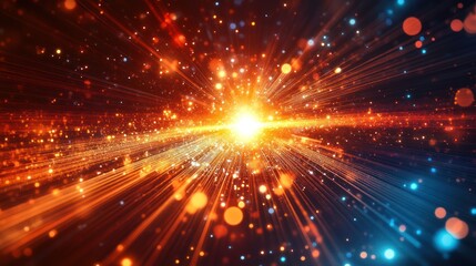 Fototapeta premium Cosmic explosion, light rays, space, energy, background, vibrant, digital art, website header