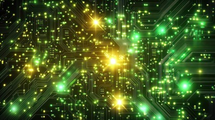 Obraz premium Glowing Circuit Board, Data Flow, Technology, Abstract Background, Digital