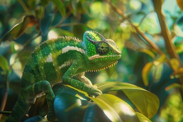 Chameleon in the jungle. Beautiful close up.