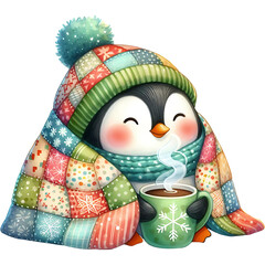 Cozy Penguin - Cute Winter Penguin Art, Adorable Penguin Illustration, Penguin with Scarf and Hat, Snowy Penguin Decor, Warm and Snuggly Penguin, Penguin in Sweater, Festive Penguin Artwork for Winter