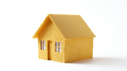  illustration of house in white background , beautiful modern design white and yellow color winter house on white background ,   with clipping path on white background