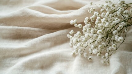 Delicate Baby's Breath Flowers on Soft Linen Fabric