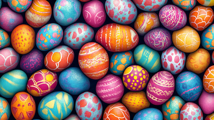 Fototapeta premium Many colorful patterned Easter eggs.