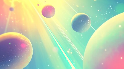 Naklejka premium Pastel Planets Orbiting In A Dreamlike Space