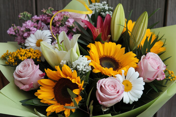 The bouquet made of flowers.