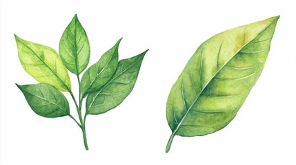 Fresh Green Leaves Collection in Watercolor Style for Natural Backgrounds and Designs