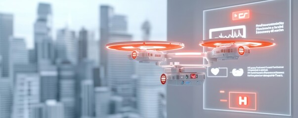 Drone with health monitoring technology in a modern city.