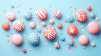 Fototapeta premium Pastel Colored Spheres and Circles on Blue Background
