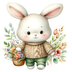 Blushing Blossom Bunny - Cute Bunny Art, Bunny with Blossoms, Spring Bunny Illustration, Floral Bunny Design, Adorable Bunny with Flowers, Blushing Bunny Decor, Springtime Bunny Artwork