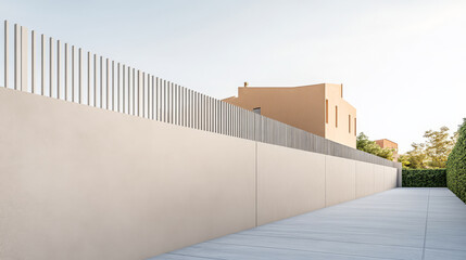 Modern architectural design showcases minimalist wall and landscape in urban setting