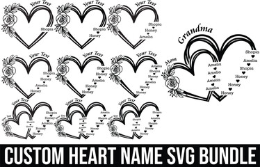 Custom heart name SVG bundle