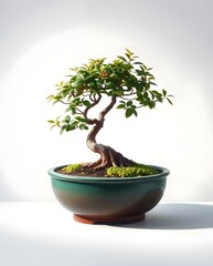 bonsai tree in pot against white background