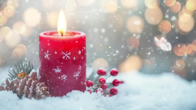 advent red candle and christmas decoration seamless looping overlay 4k virtual video animation background