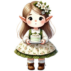 Adorable Elf with Cake - Cute Elf Art, Elf with Cake Illustration, Sweet Elf Design, Elf and Dessert, Holiday Elf Decor, Christmas Elf with Cake, Elf Cake Art, Sweet Elf Artwork, Festive Elf Cake