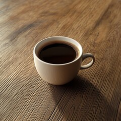 Obraz premium a cup of coffee sitting on top of a wooden table, there is a cup of coffee that is sitting on the table. seamless texture