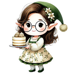 Adorable Elf with Cake - Cute Elf Art, Elf with Cake Illustration, Sweet Elf Design, Elf and Dessert, Holiday Elf Decor, Christmas Elf with Cake, Elf Cake Art, Sweet Elf Artwork, Festive Elf Cake