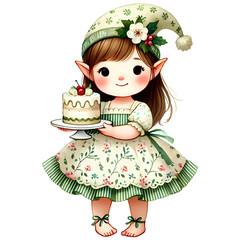 Adorable Elf with Cake - Cute Elf Art, Elf with Cake Illustration, Sweet Elf Design, Elf and Dessert, Holiday Elf Decor, Christmas Elf with Cake, Elf Cake Art, Sweet Elf Artwork, Festive Elf Cake