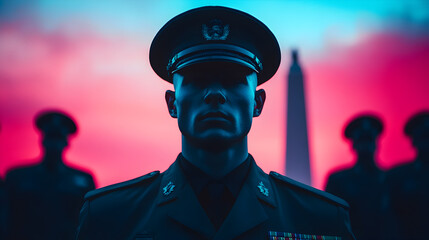 Military ceremony honoring veterans washington d.C. Photo monumental background front view patriotism and respect
