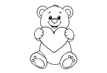 Obraz premium Adorable Teddy Bear Holding Heart Valentine s Day Clipart Coloring Page Illustration