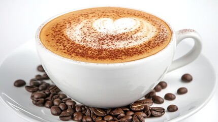 Coffee cup clip art showing a cup of cappuccino with choco granule at the top, isolated on a white background