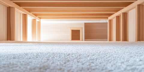 Exploring the minimalistic design of a modern underfloor space in a wooden structure