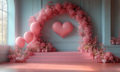 Pink Hearts and Floral Archway Celebration Decor for Valentine's Day Wedding or Special Event