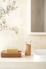 Fresh and minimalistic bathroom decor with natural elements and soft colors