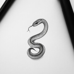 Fototapeta premium Snake Drawing Detailed Render Ink on Paper Coiled Reptile Black and White Scales Tongue Artwork