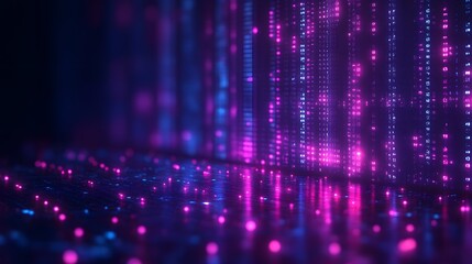 Glowing digital data stream, futuristic technology background.