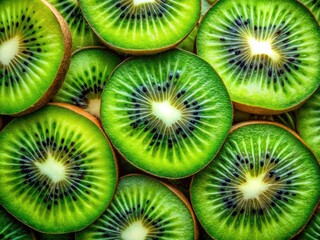Vibrant Kiwi Slices: Architectural Photography of Juicy Green Fruit, Seed Detail
