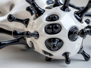 Fototapeta premium A close up of a black and white coronavirus on a white surface