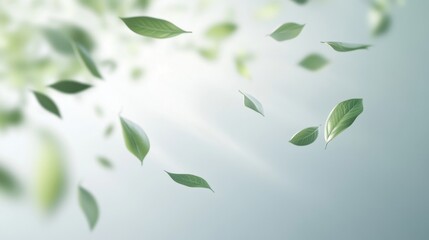 Serene 3D Eco Design with Scattered Leaves and Soft Focus for Campaign Text Space