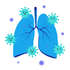Obraz premium Human metapneumovirus or hMPV. Virus affect the lungs. Flat vector illustration. Medical banner, poster.