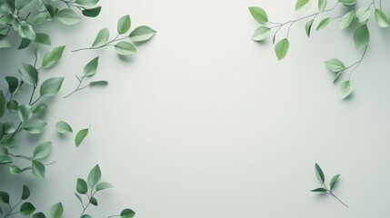Minimalist 3D Eco-Themed Design with Scattered Green Leaves on Soft Background - Isolated Elements and Clean Text Space