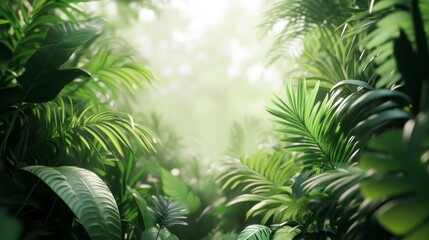 Fototapeta premium Lush Tropical Greenery 3D Render on Smooth Isolated Background for Presentations and Banners