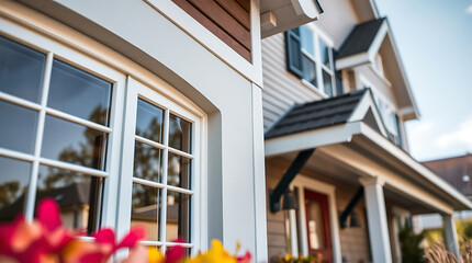 Fototapeta premium Multi-Paned Window and Exterior of Modern Home