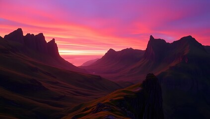 Quiraing mountains sunset at Isle of Skye, Scottland, United Kingdom,peak,range,ridge