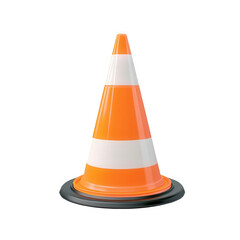 a bright orange traffic cone with two white reflective stripes. commonly used for road safety and directing traffic its conical shape and sturdy base make it effective for marking hazards or guiding v