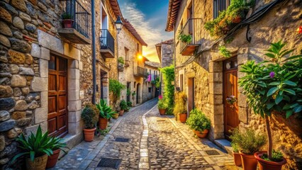 Fototapeta premium Vintage Chella Village: Narrow Streets, Old Town Spain Photography