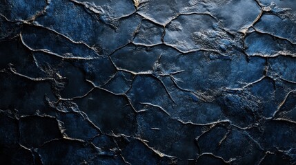 A textured surface featuring dark blue and cracked patterns, suggesting depth and complexity.