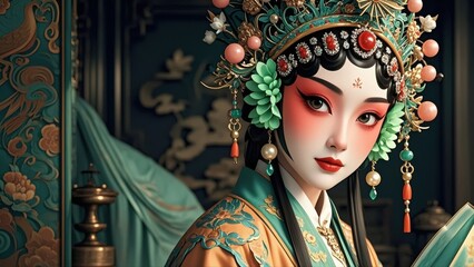 Fototapeta premium High definition picture of women's facial makeup in Peking Opera