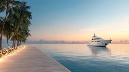 Fototapeta premium A large white boat is sailing in the ocean near a pier
