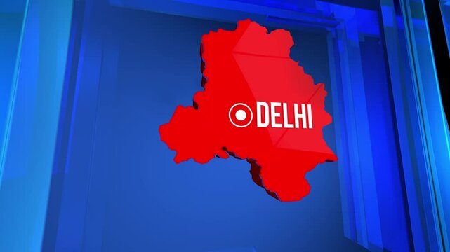 Delhi map design with red and blue background animation