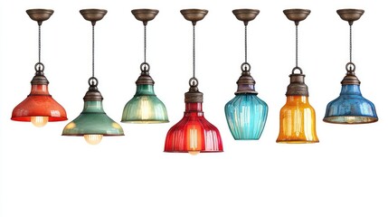 Obraz premium Colorful Glass Pendant Lights: Vintage Retro Industrial Style Home Decor