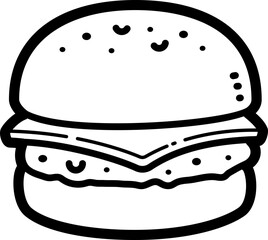 Cheese burger doodle vector icon and illustration
